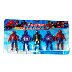 5pcs superheroes toys, superhero action figures, Spider-Man toy, Superman toy, Iron Man toy, Batman toy, Hulk toy, kids action figures, superhero toys for kids, durable plastic toys, collectible action figures, Bangladesh kids toys, cheap superhero toys